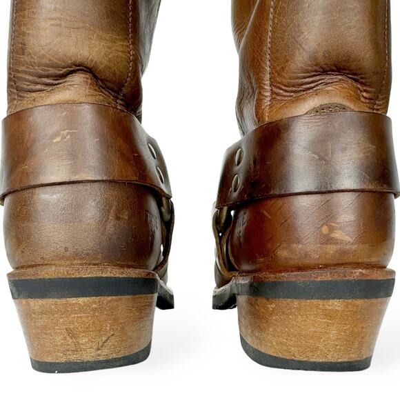 Frye Harness Boots Brown Leather Square Toe Biker Moto Boots Womens size 6 - Picture 7 of 13